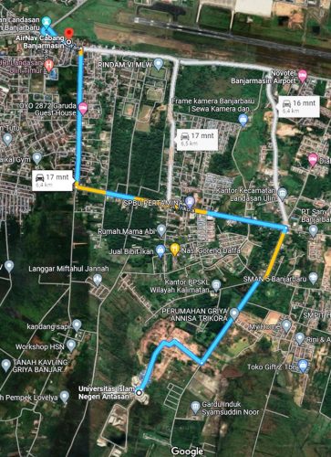 Rute Taksi Hijau dari Halte Airnav ke Kampus 2 UIN Antasari (Foto-Google Map) - 2