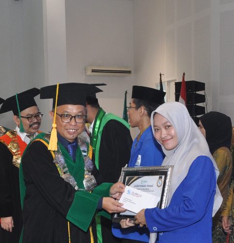 Mahasiswi berprestasi nasional Izka Izzati saat menerima hadiah dari Pimpinan UIN Antasari (Foto-Humas)