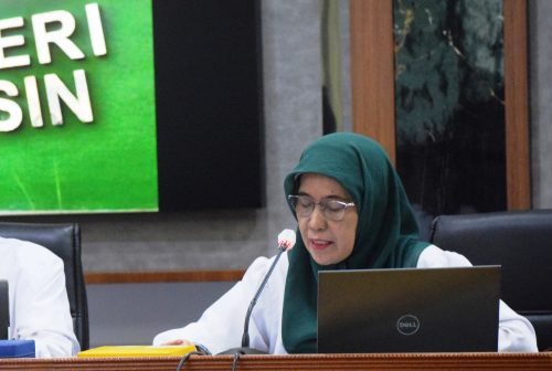 Wakil Rektor UIN Antasari Bidang Akademik dan Kelembagaan Dr. Hj. Nida Mufidah, M.Pd. saat mempresentasikan hasil kunjungan Tim Fakultas Saintek ke UIN Jakarta dan Banten (Foto:Humas/Hadi Rusta