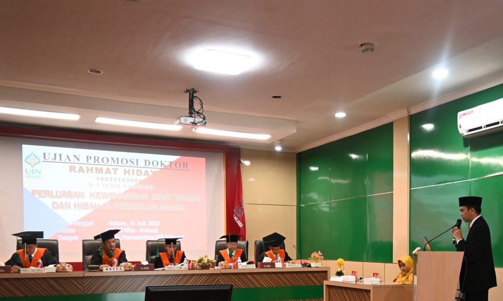 Suasana Ujian Promosi Doktor Rahmat Hidayat di Aula Gedung Pascasarjana Kampus 1 UIN Antasari Banjarmasin (Foto:PPL/Muhammad Hifzi Addini)