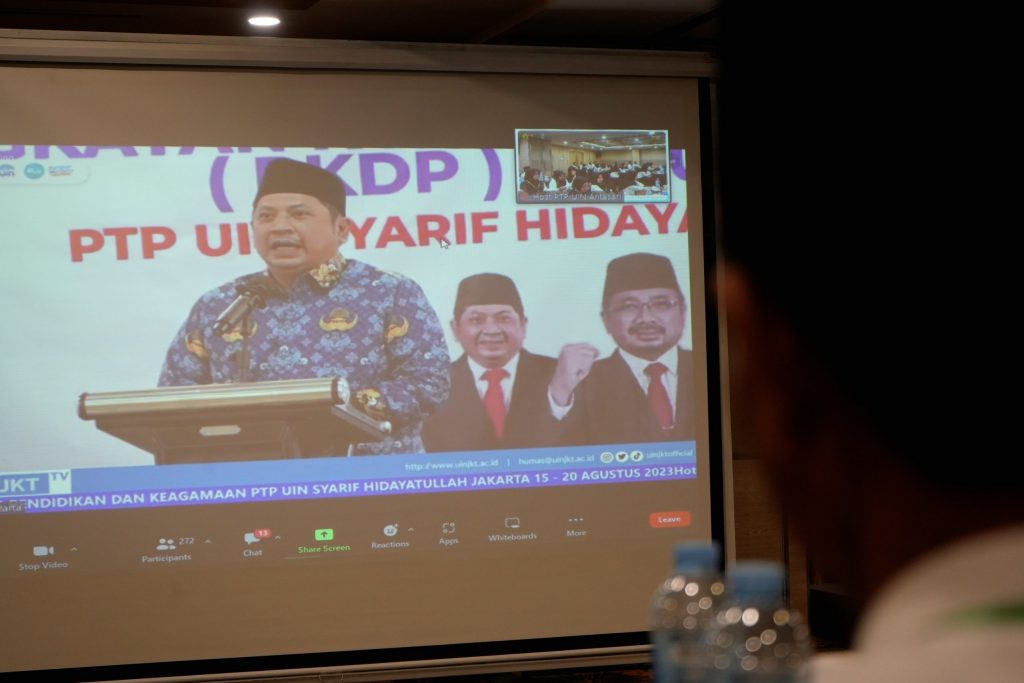 Dirjen Pendis Kemenag RI Prof. Dr. Muhammad Ali Ramdhani, S.T.P., M.T. saat membuka PKDP 2023 dari Jakarta (Foto:Humas/Achmad Magfur)