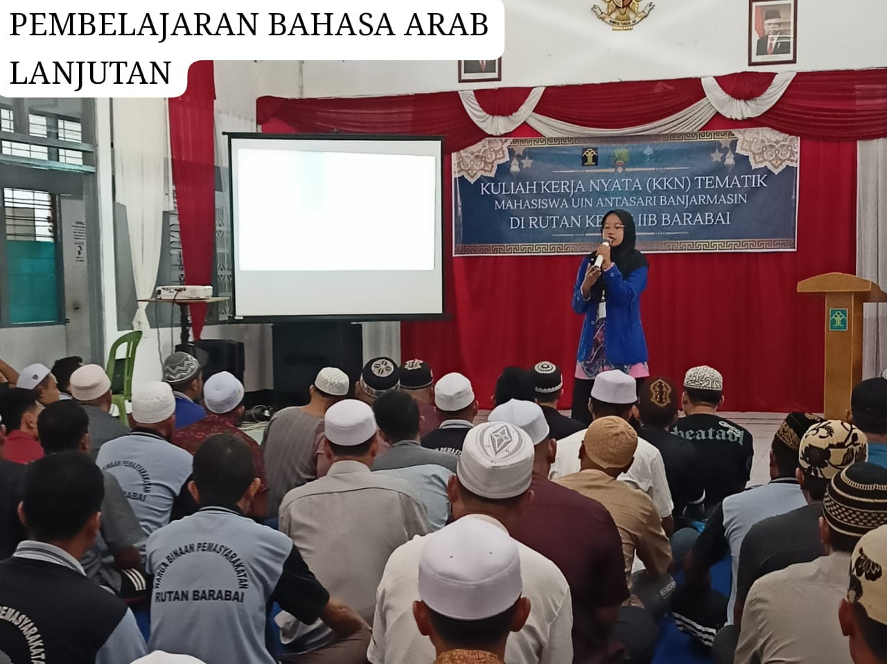 Pembelajaran Bahasa Arab lanjutan di Rutan Barabai bersama mahasiswi KKN UIN Antasari.