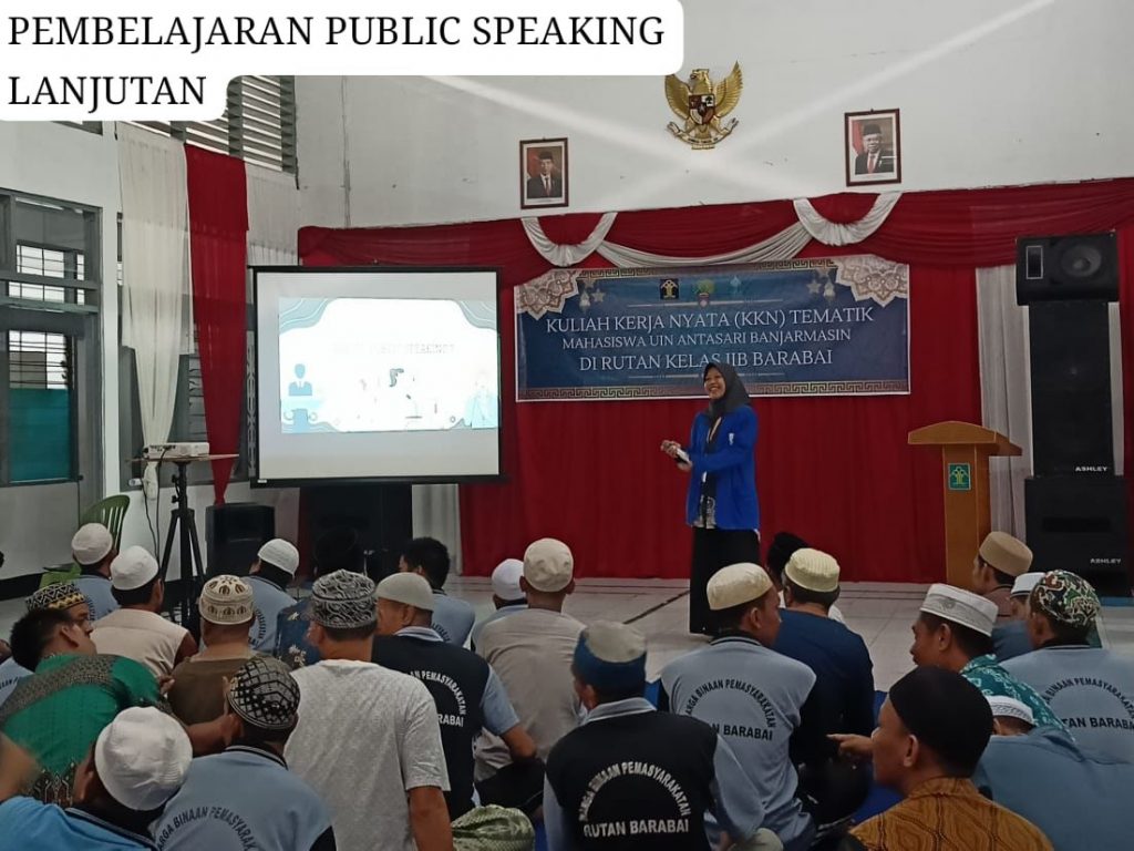Pembelajaran wicara publik lanjutan di Rutan Barabai bersama mahasiswi KKN UIN Antasari.