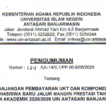 Pengumuman Perpanjangan Pembayaran UKT Jalur Mandiri Prestasi UIN Antasari Banjarmasin Tahun 2025
