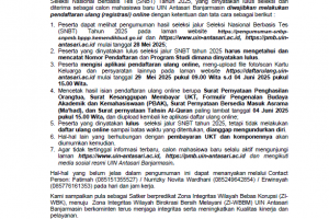 Pengumuman Daftar Ulang (Registrasi) Mahasiswa yang dinyatakan lulus jalur SNBT UIN Antasari Banjarmasin Tahun 2025
