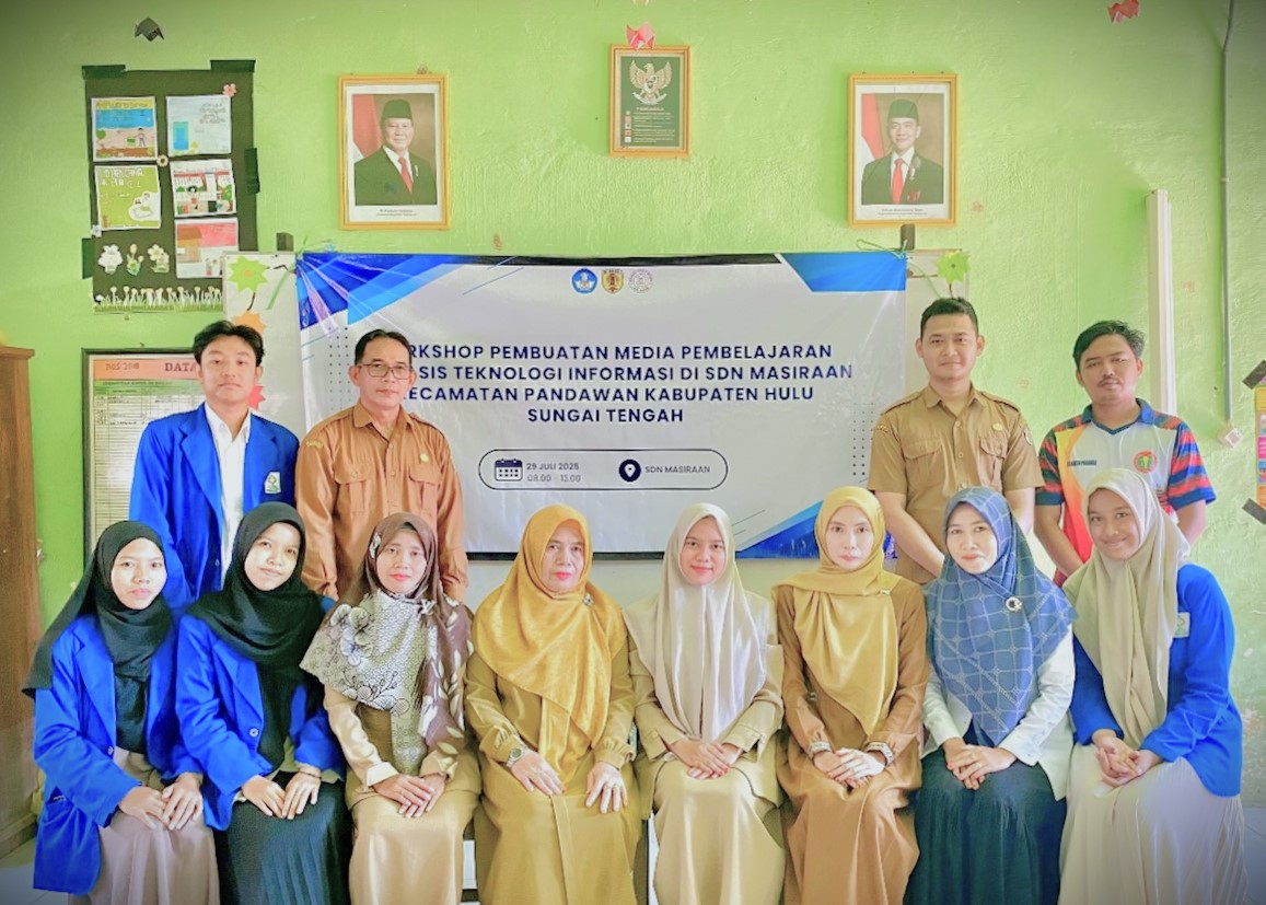 Foto bersama pemateri, kepala sekolah, guru, staf, dan mahasiswa KKN MBKM.
