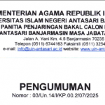 Pengumuman Waktu Penjaringan Balon Rektor UIN Antasari Banjarmasin 2025-2029