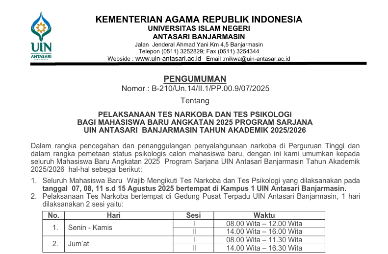 untuk thumbnail pengumuman tes narkoba 2025