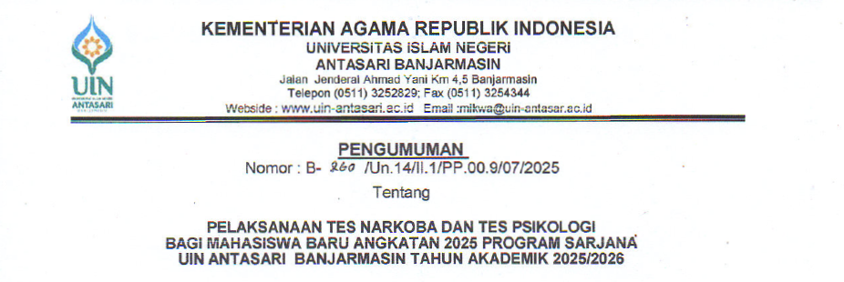 Pelaksanaan Tes Narkoba dan Psikologi Mahasiswa baru 2025