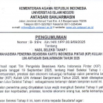 Pengumuman Hasil Seleksi Tahap I Mahasiswa Penerima Beasiswa Kartu Indonesia Pintar (KIP) Kuliah Tahun 2025