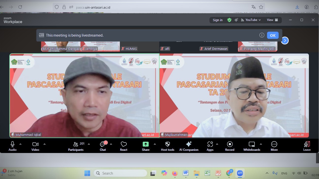 Suasana pemaparan materi pertama di Studium Generale Pascasarjana UIN Antasari Tahun 2025 (Foto:Tangkapan Layar Zoom Meeting)
