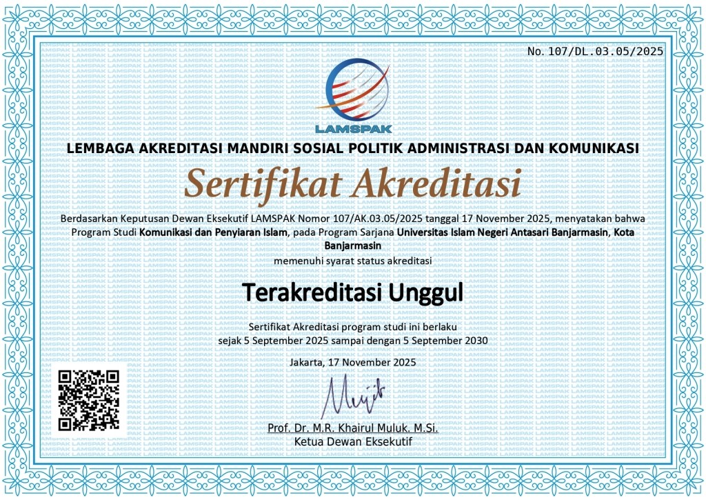 Sertifikat Akreditasi Unggul Tahun 2025 Prodi S-1 KPI UIN Antasari.