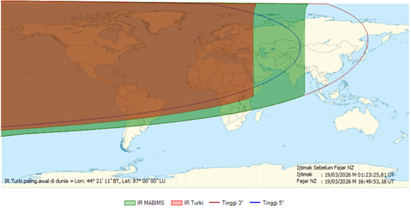 Peta Visibilitas Hilal Syawal 1447 H (Sumber: Aplikasi Hisab Astronomi)