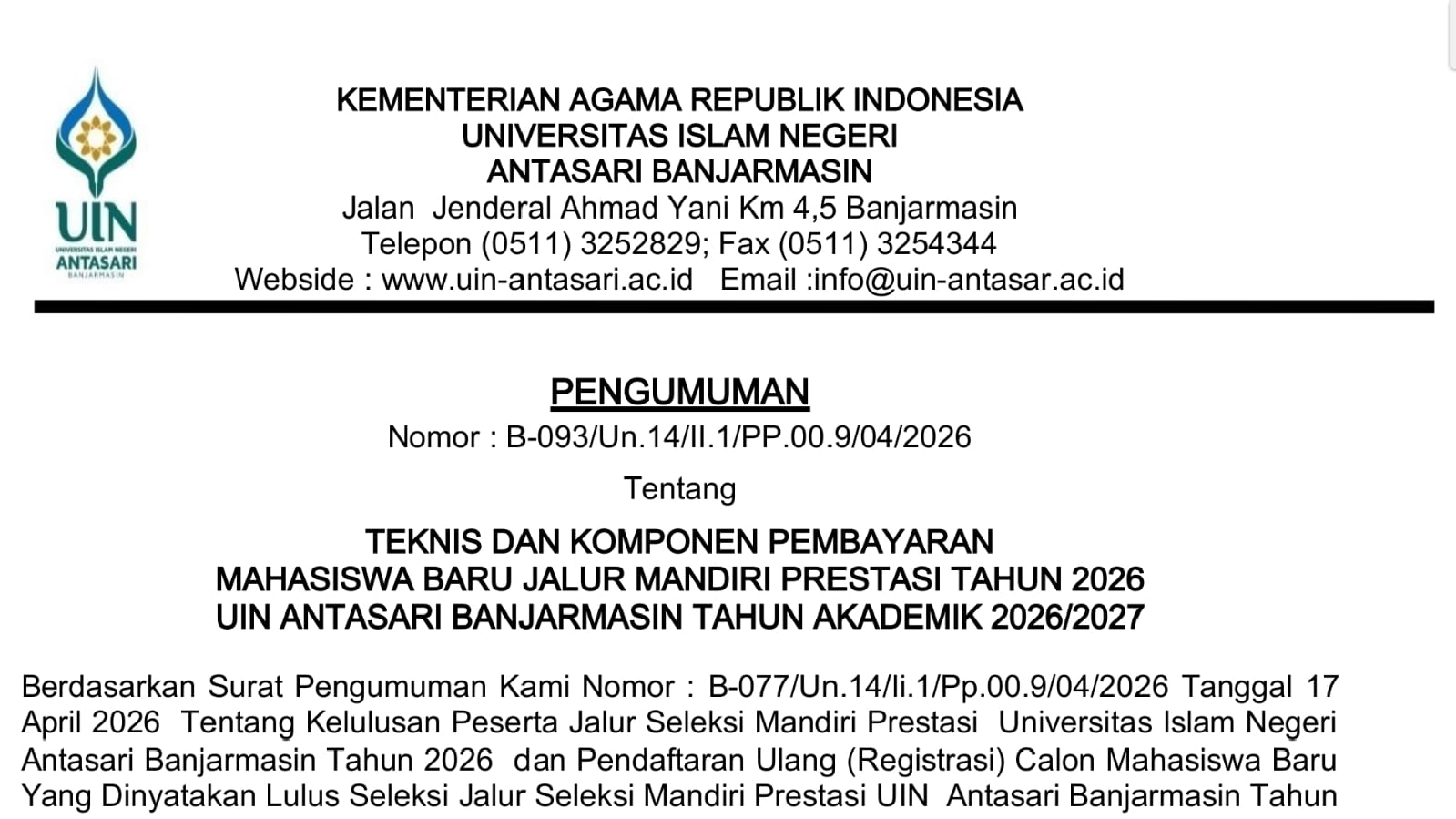 Untuk thumbnail pengumuman cara bayar mandiri prestasi 2026