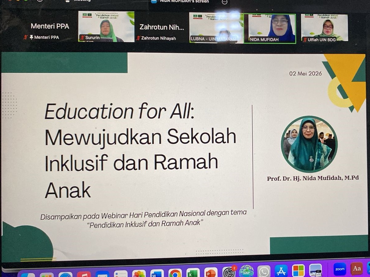 Rektor Prof. Dr. Hj. Nida Mufidah, M.Pd. saat menjadi narasumber di webinar nasional Hardiknas 2026 (Foto:Istimewa)