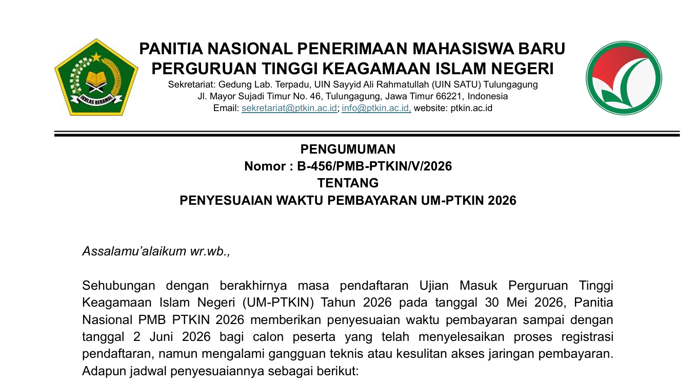 Skrinsut pengumuman penyesuaian pembayaran umptkin 2026