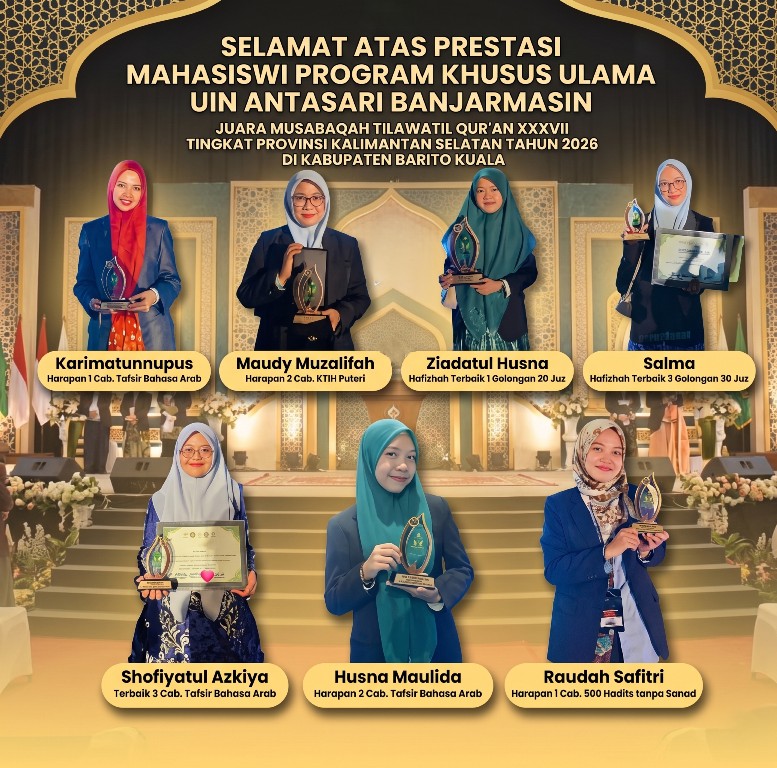 Para mahasiswi PKU UIN Antasari yang juara MTQ Tingkat Kalsel 2026 (sumber:pku.uin-antasari.ac.id)