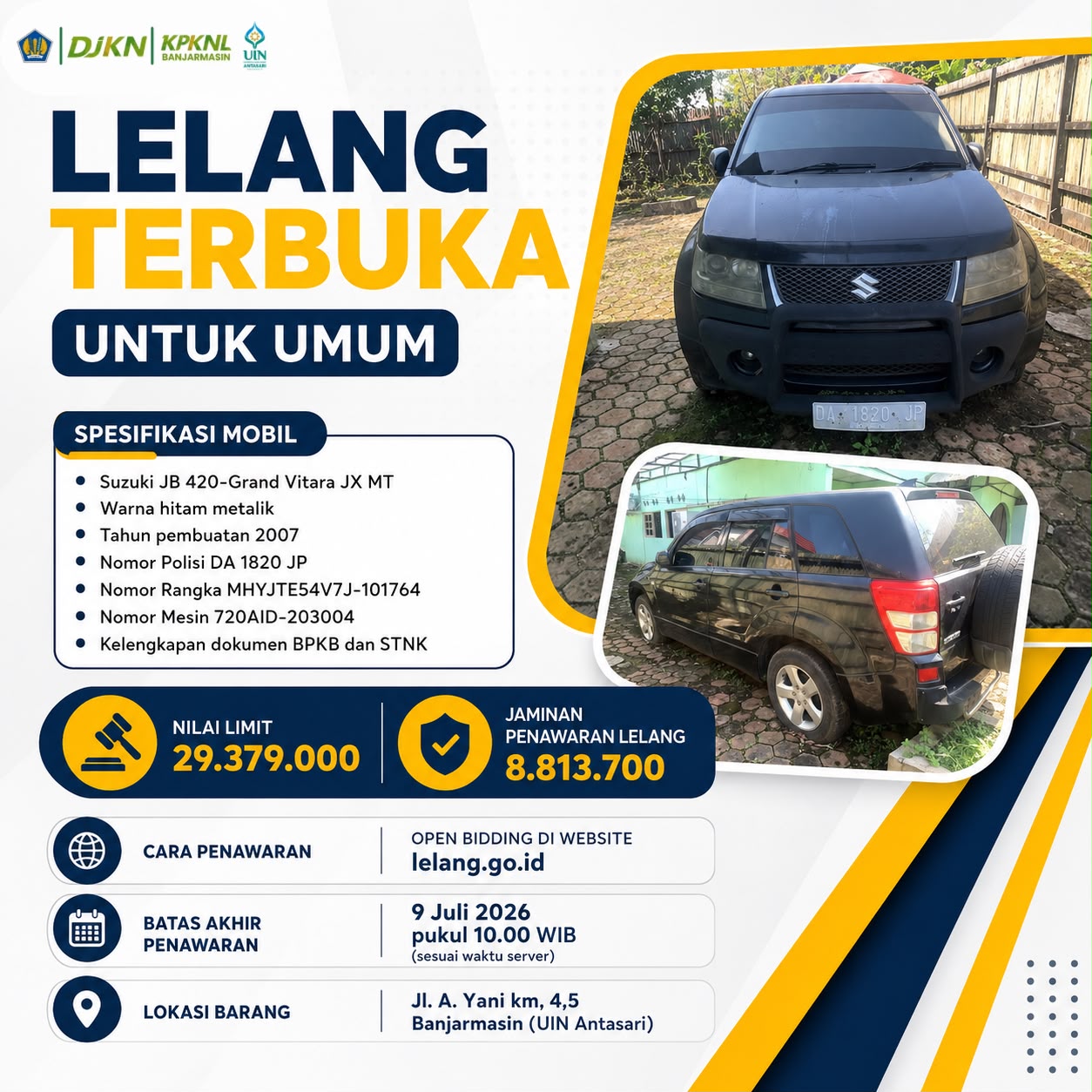 Lelang Terbuka UIN Antasari Tahun 2026 untuk Grand Vitara.