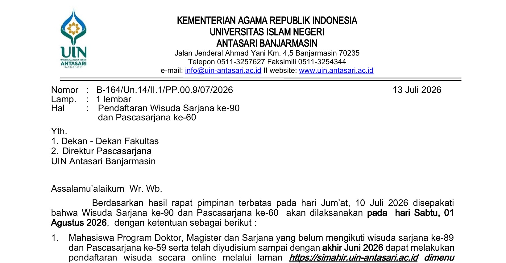 Thumbnail Pengumuman Pendaftaran Wisuda Agustus 2026