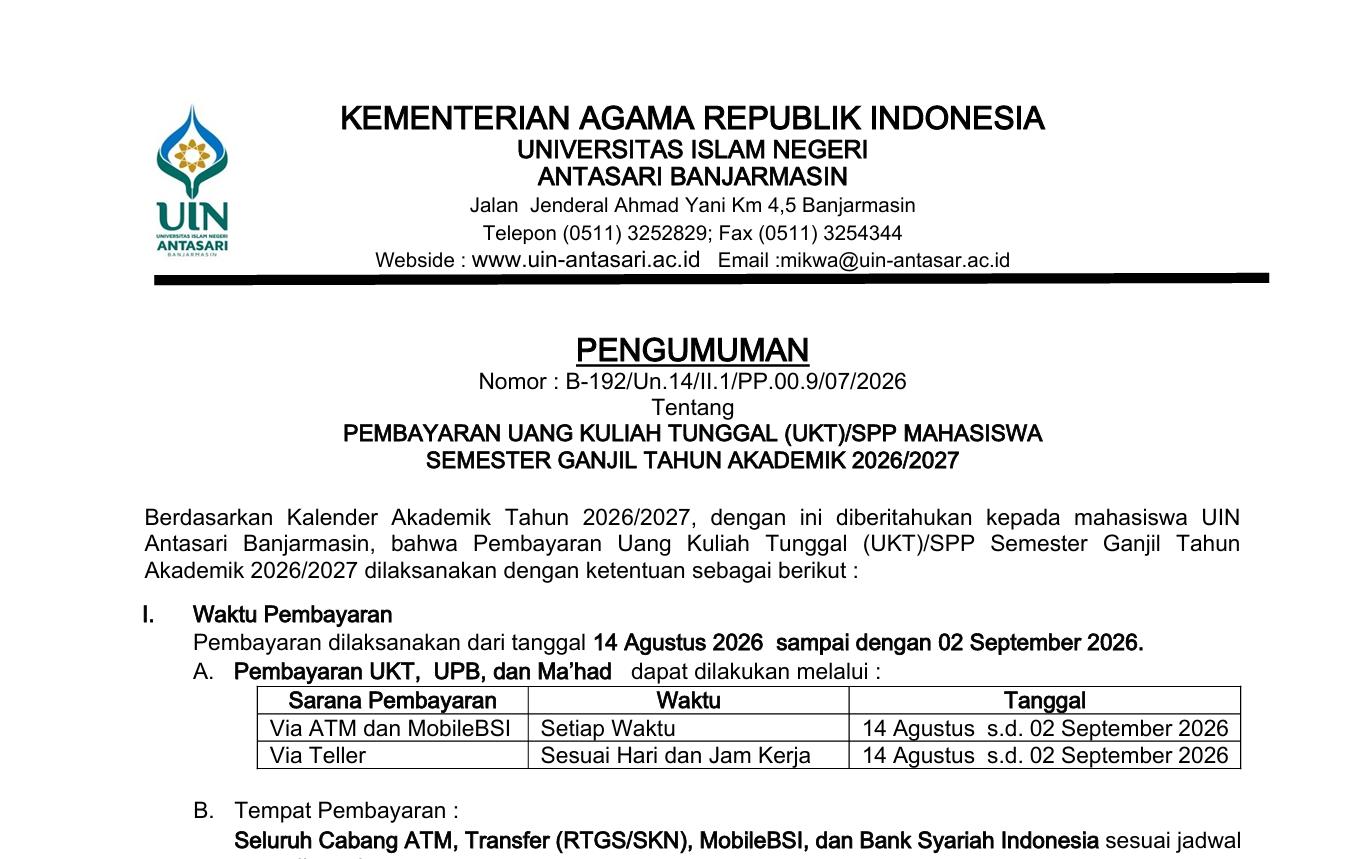 Untuk cover pengumuman pembayaran UKT Semester Ganjil 2026