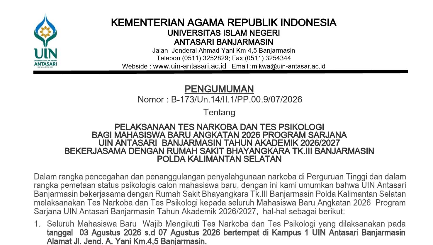 Untuk cover pengumuman tes narkoba 2026