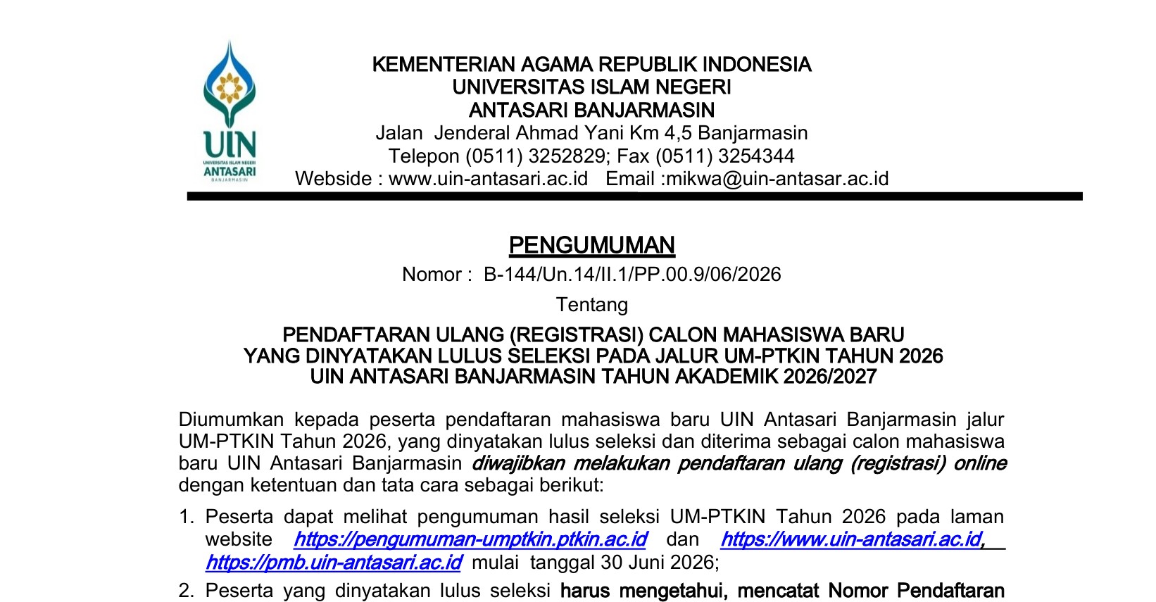 untuk thumbnail pengumuman daftar ulang umptkin 2026