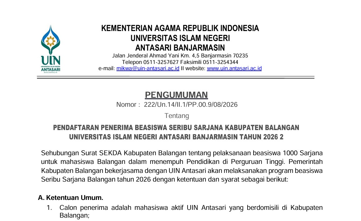 Untuk kaver pengumuman beasiswa balangan 2 2026.